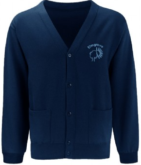 Navy cardigan with the school logo