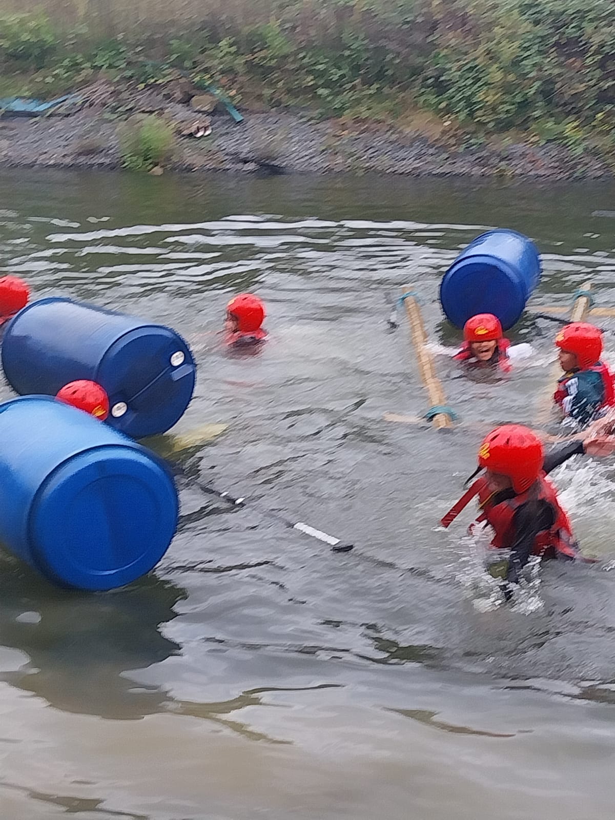 Some children falling in the water