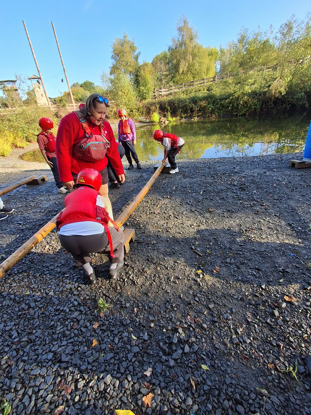 Year 5 & 6 children building and testing rafts