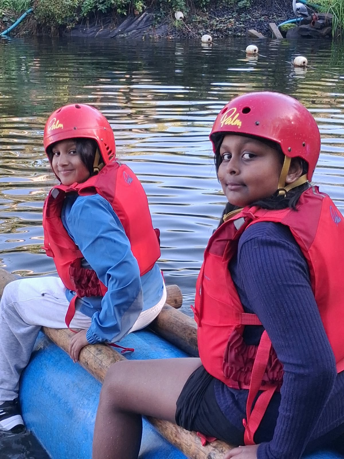 Year 5 & 6 children building and testing rafts