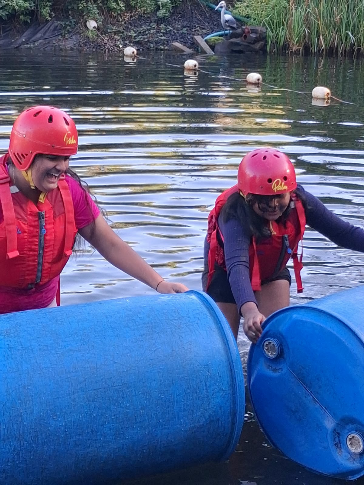 Year 5 & 6 children building and testing rafts
