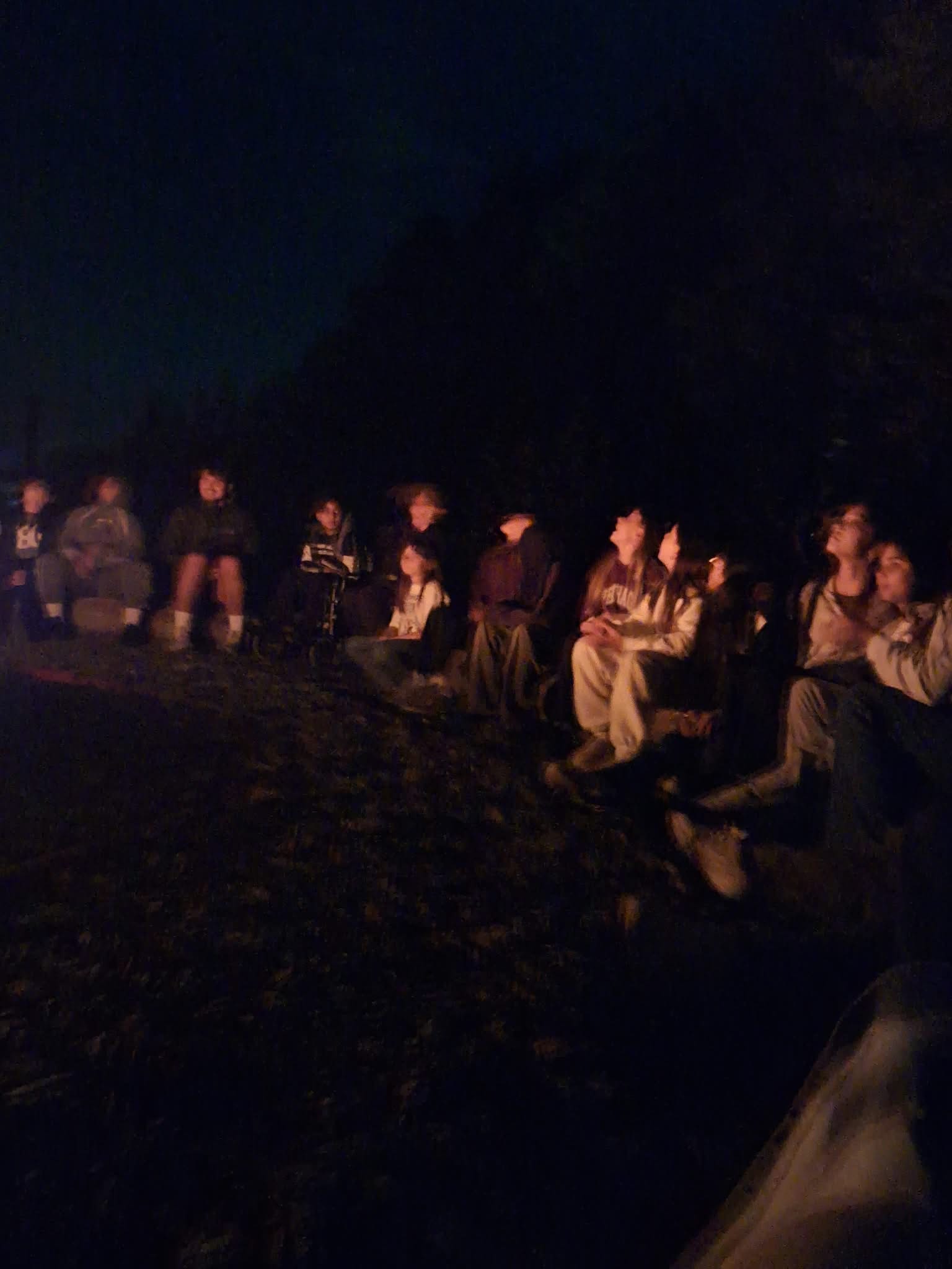 Year 5 & 6 children around a campfire
