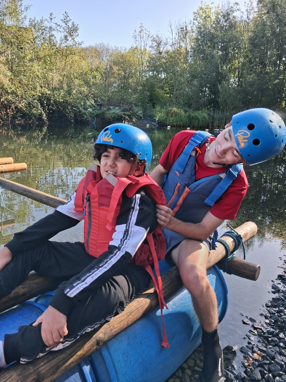 Year 5 & 6 children building and testing rafts