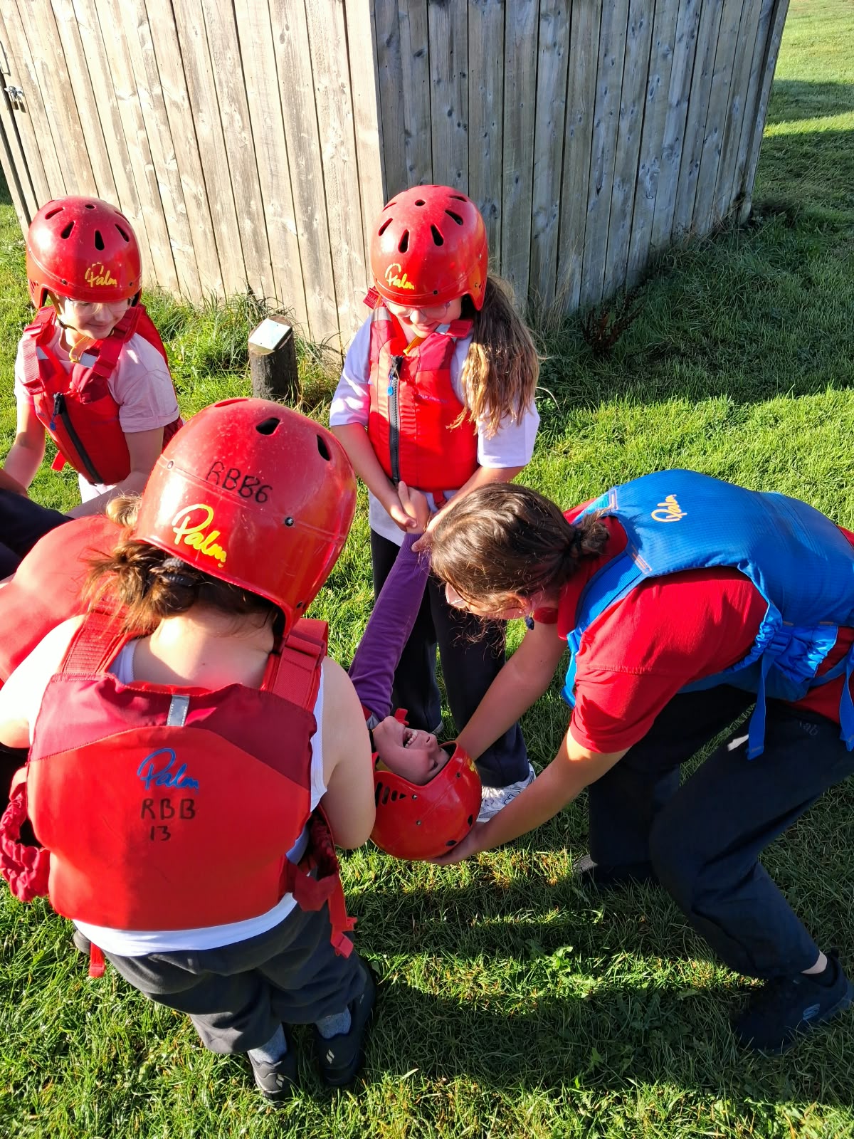 Year 5 & 6 children building and testing rafts
