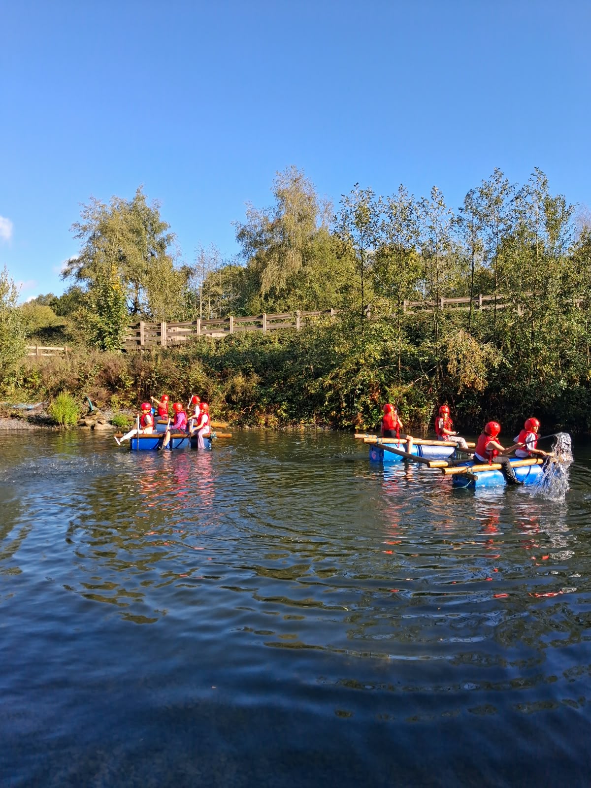 Year 5 & 6 children building and testing rafts
