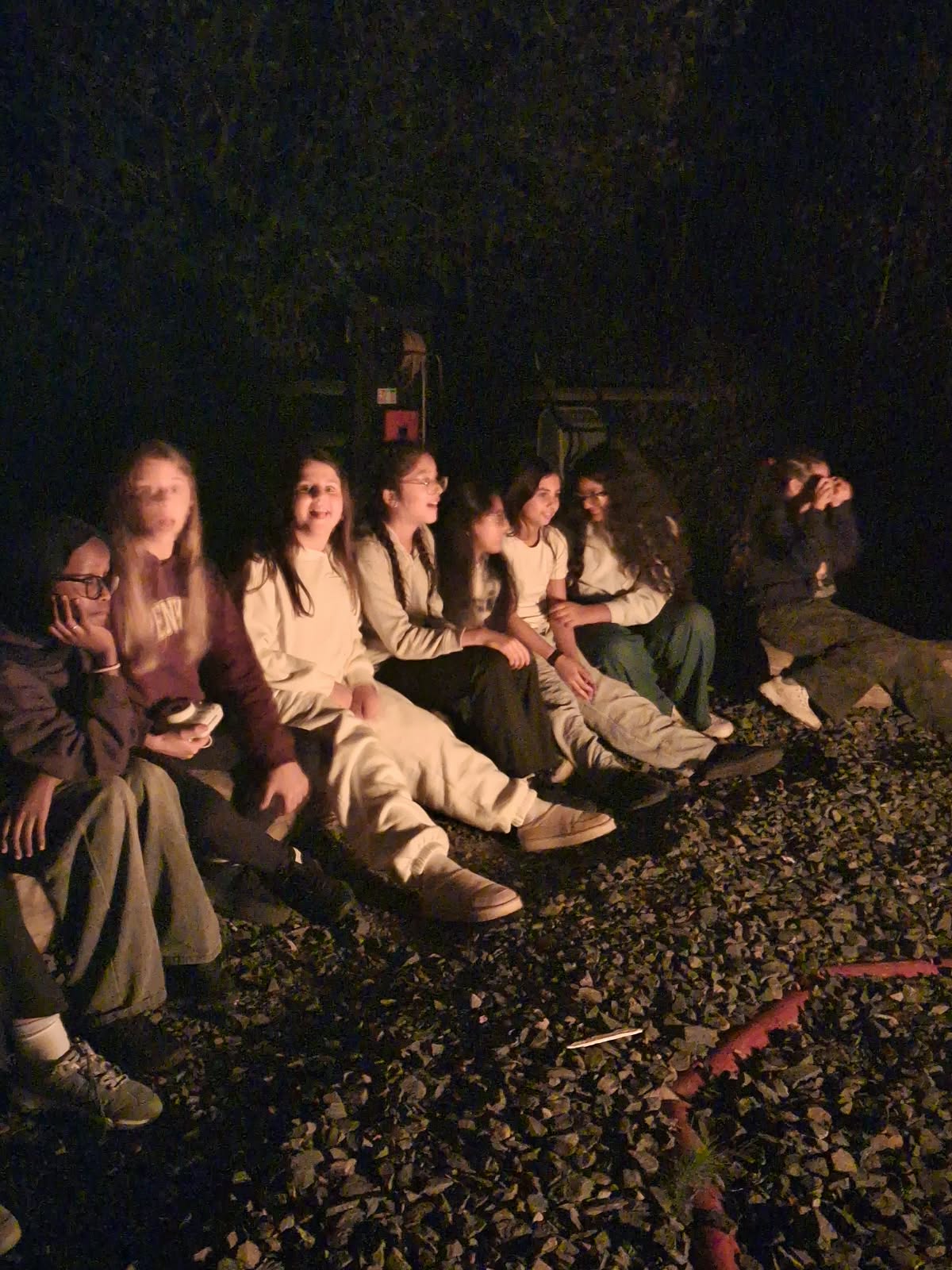 Year 5 & 6 children around a campfire