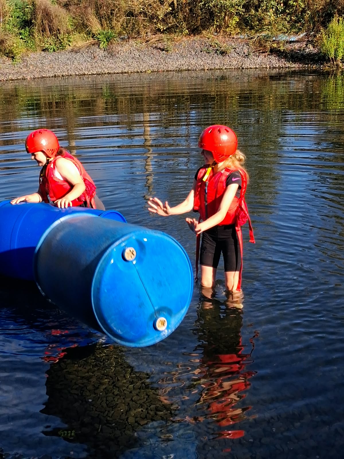 Year 5 & 6 children building and testing rafts