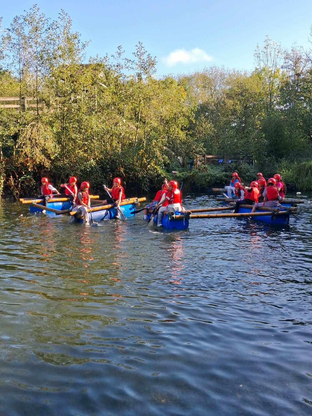 Year 5 & 6 children building and testing rafts