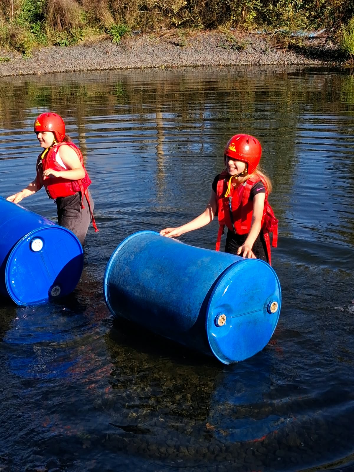 Year 5 & 6 children building and testing rafts