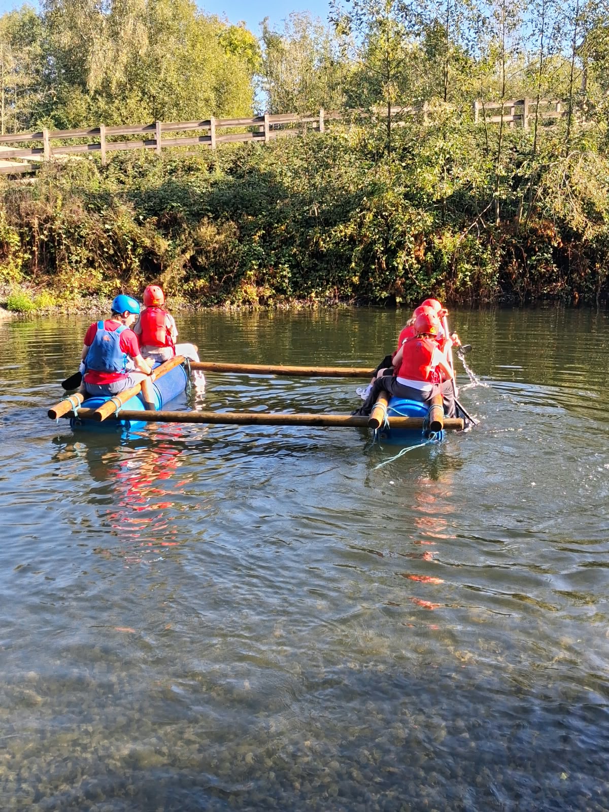 Year 5 & 6 children building and testing rafts