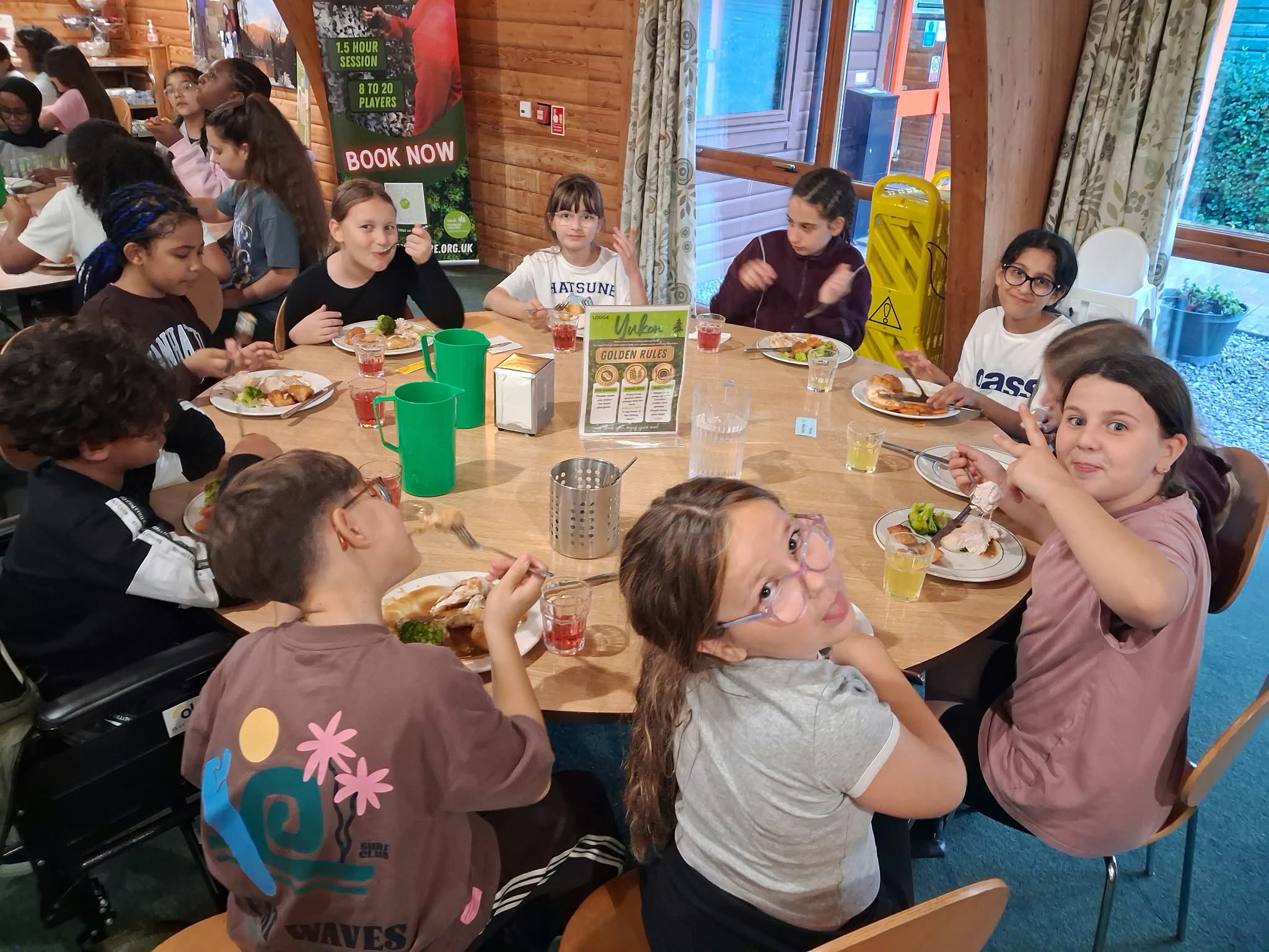 Year 5 & 6 children enjoying their dinner