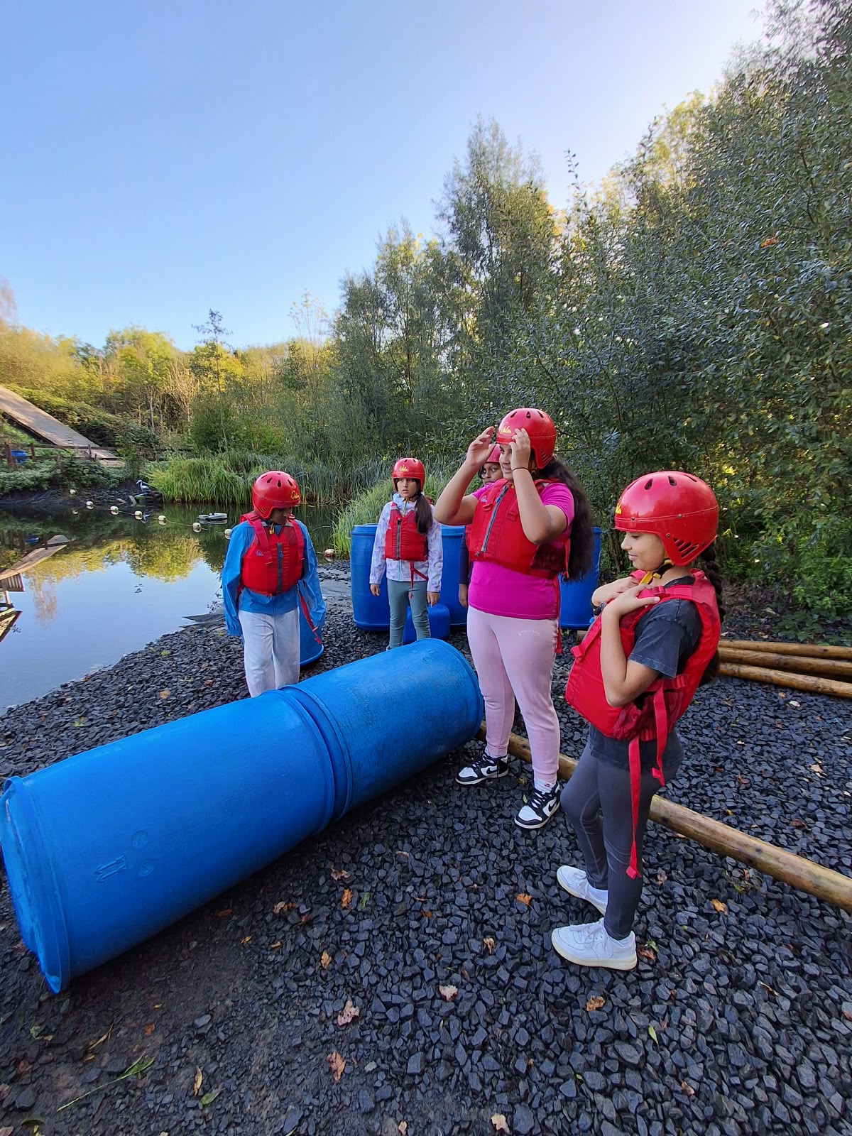 Year 5 & 6 children building and testing rafts