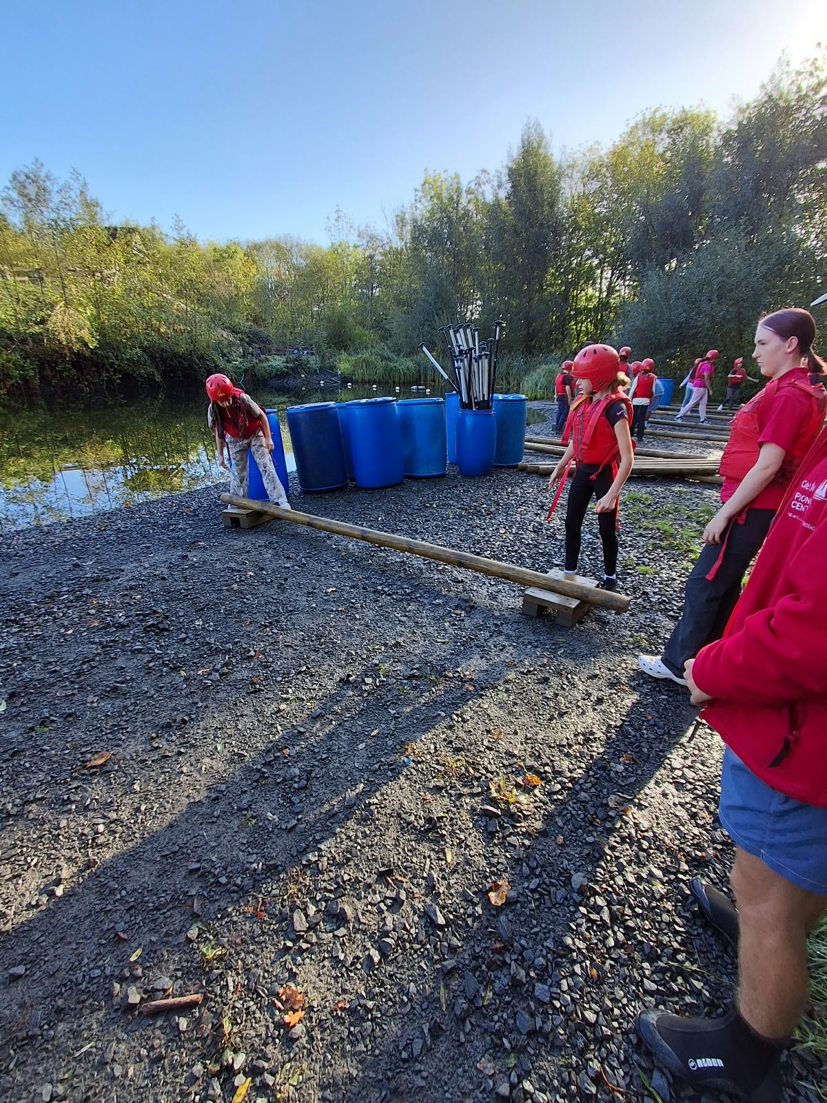 Year 5 & 6 children building and testing rafts