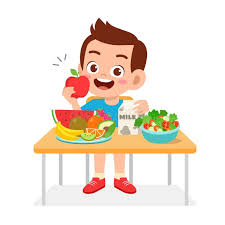 Cartoon boy eating a healthy meal