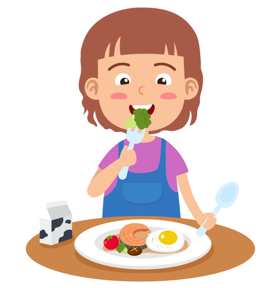 Cartoon girl eating a healthy meal